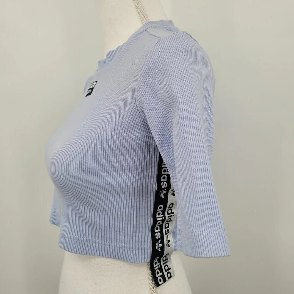 Adidas Originals Reveal Your Voice Ribbed Logo Tape Crop Top - Picture 6 of 10